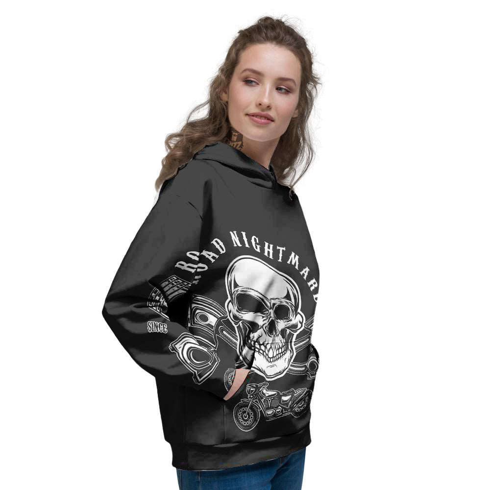 Piston Skull Mechanic Cross Print Women's Hoodie-grizzshop
