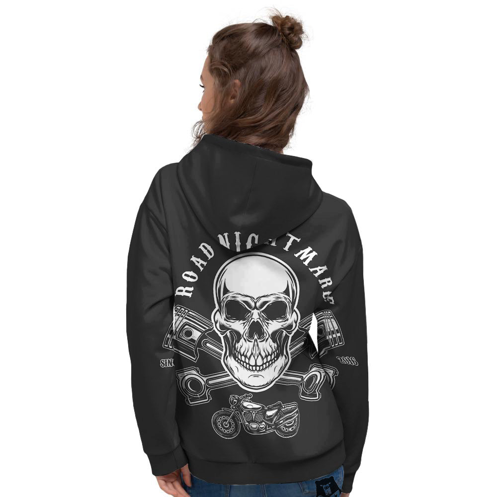 Piston Skull Mechanic Cross Print Women's Hoodie-grizzshop