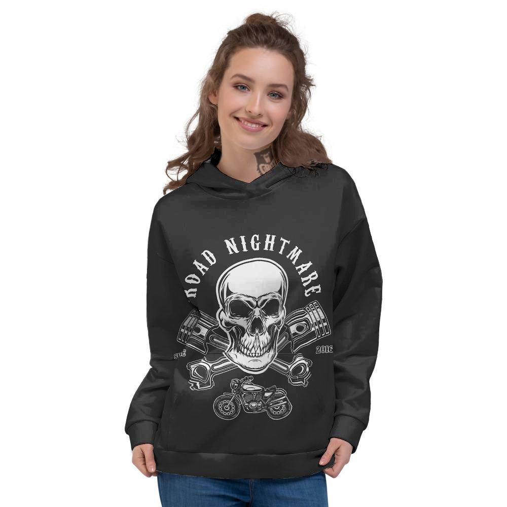 Piston Skull Mechanic Cross Print Women's Hoodie-grizzshop