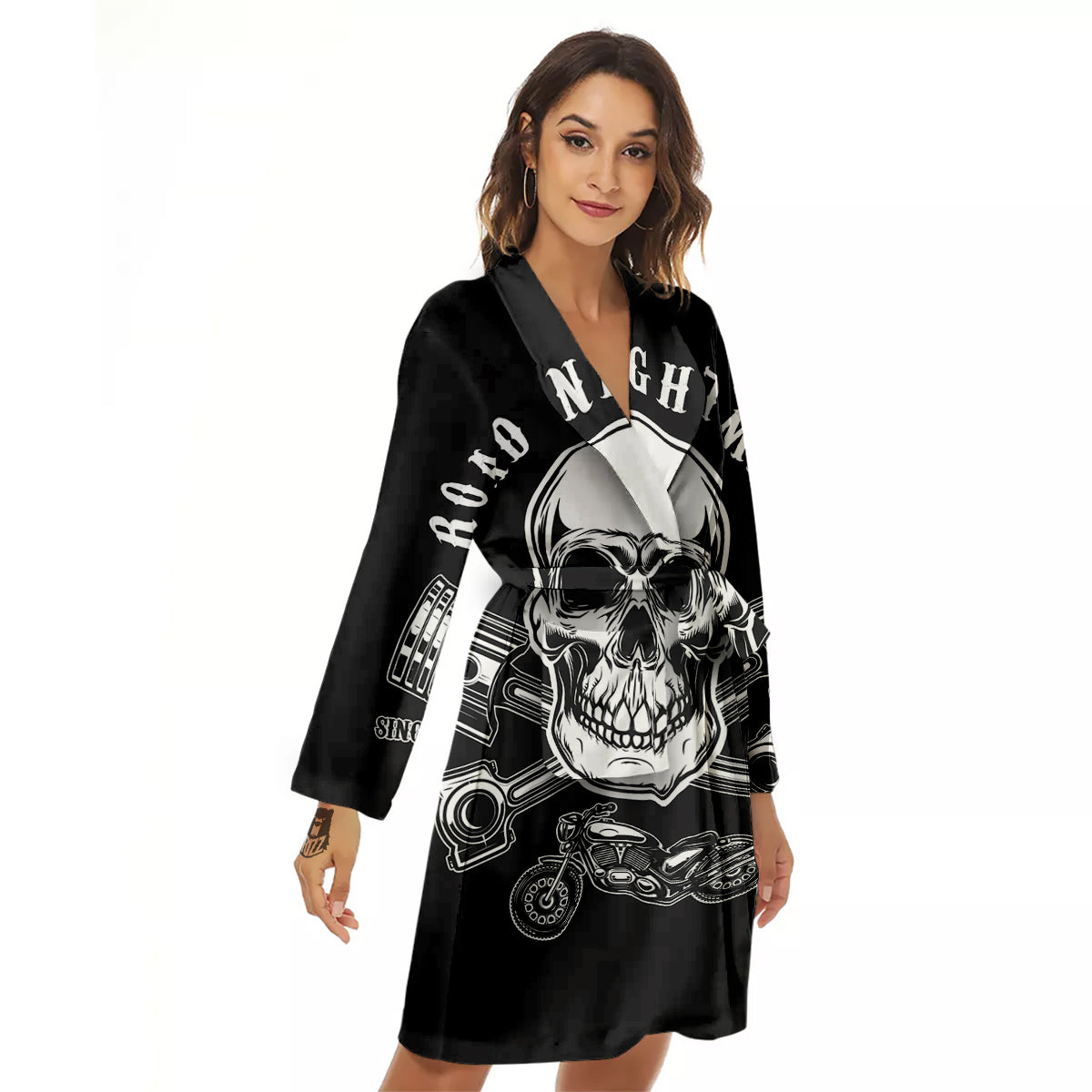 Piston Skull Mechanic Cross Print Women's Robe-grizzshop