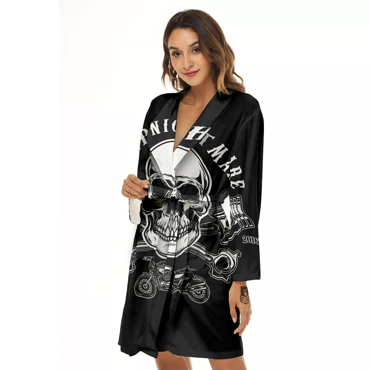 Piston Skull Mechanic Cross Print Women's Robe-grizzshop