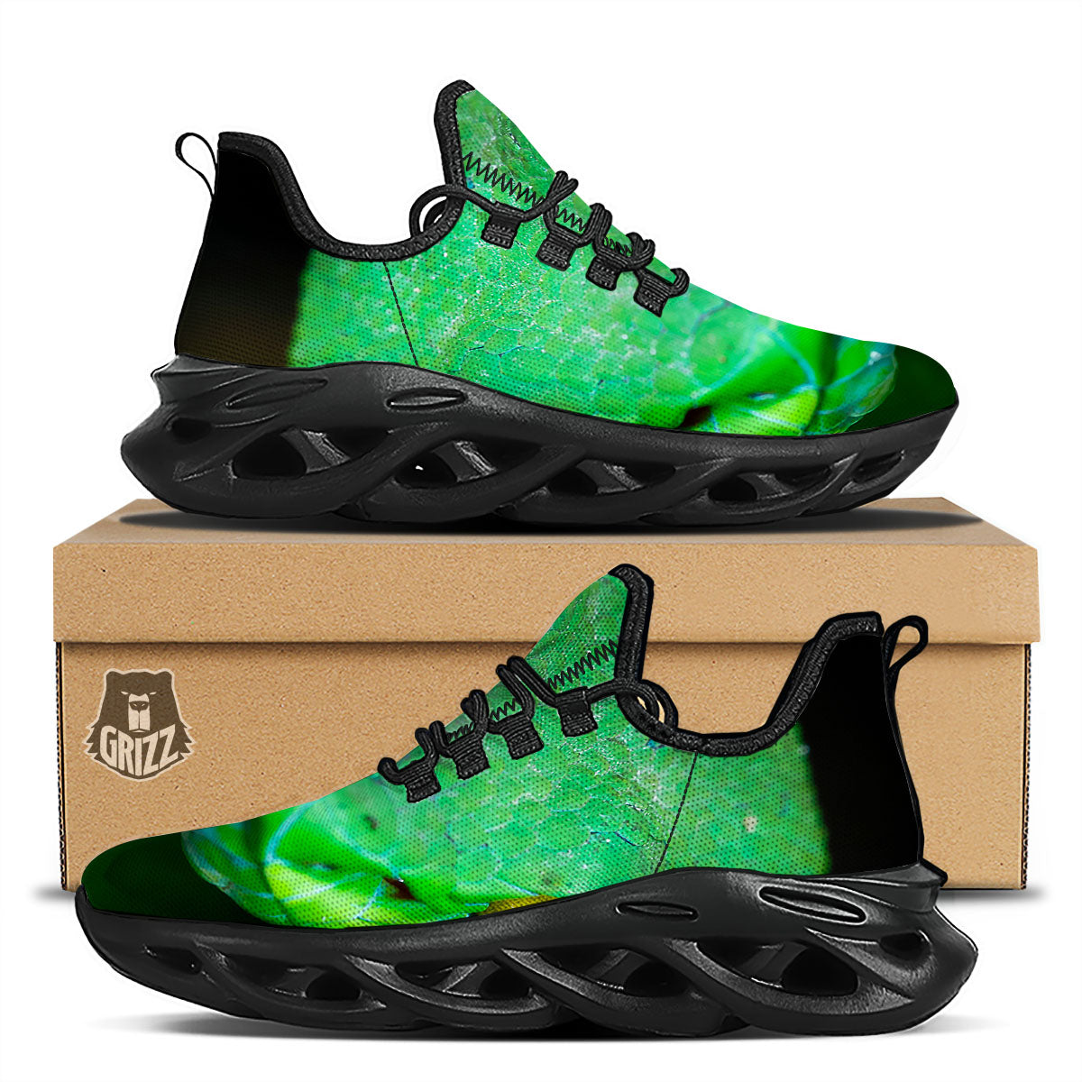 Pit Viper Green Print Black Running Shoes-grizzshop