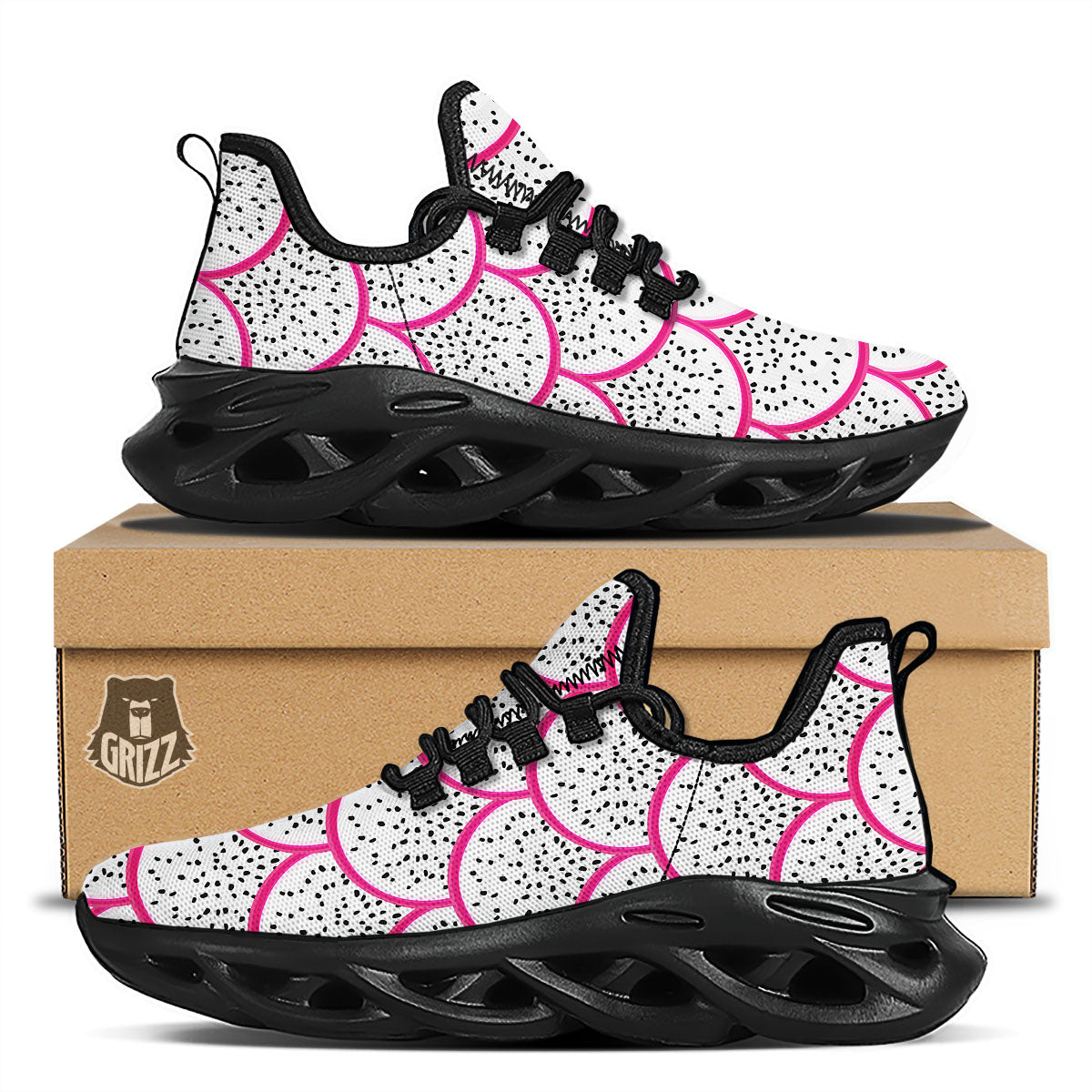Pitaya Pattern Print Black Running Shoes-grizzshop