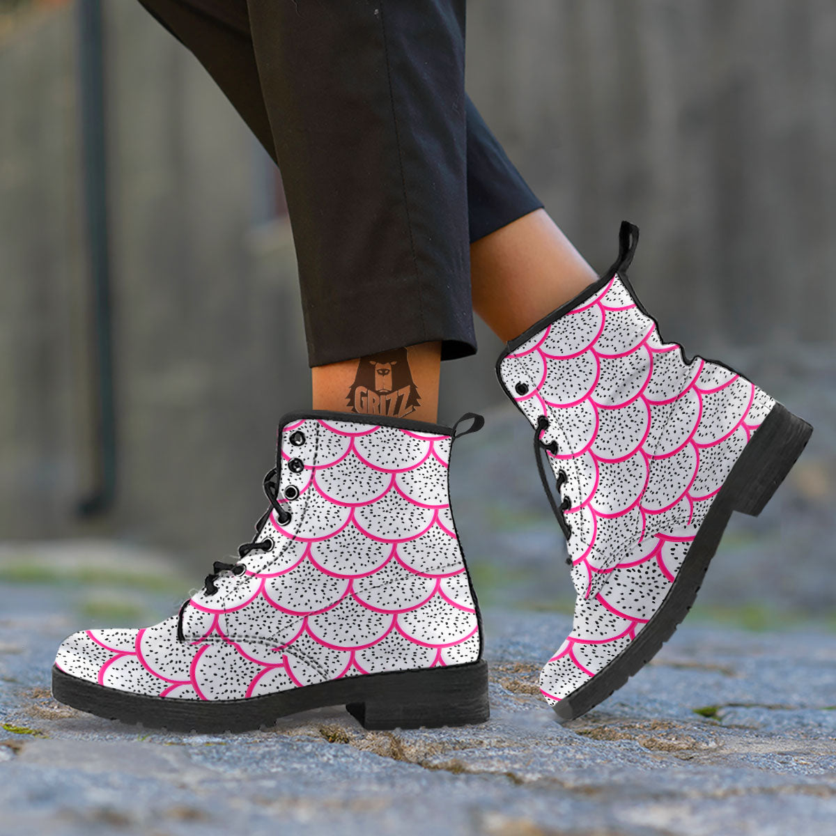 Pitaya Pattern Print Leather Boots-grizzshop