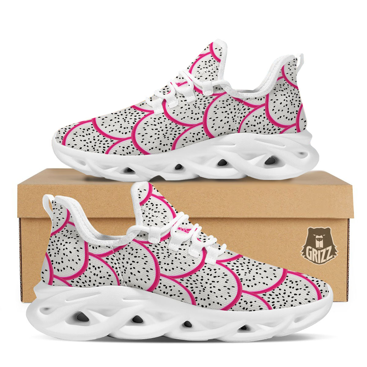 Pitaya Pattern Print White Running Shoes-grizzshop