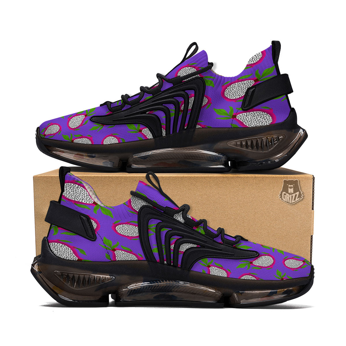 Pitaya Purple Print Pattern Black Gym Shoes-grizzshop