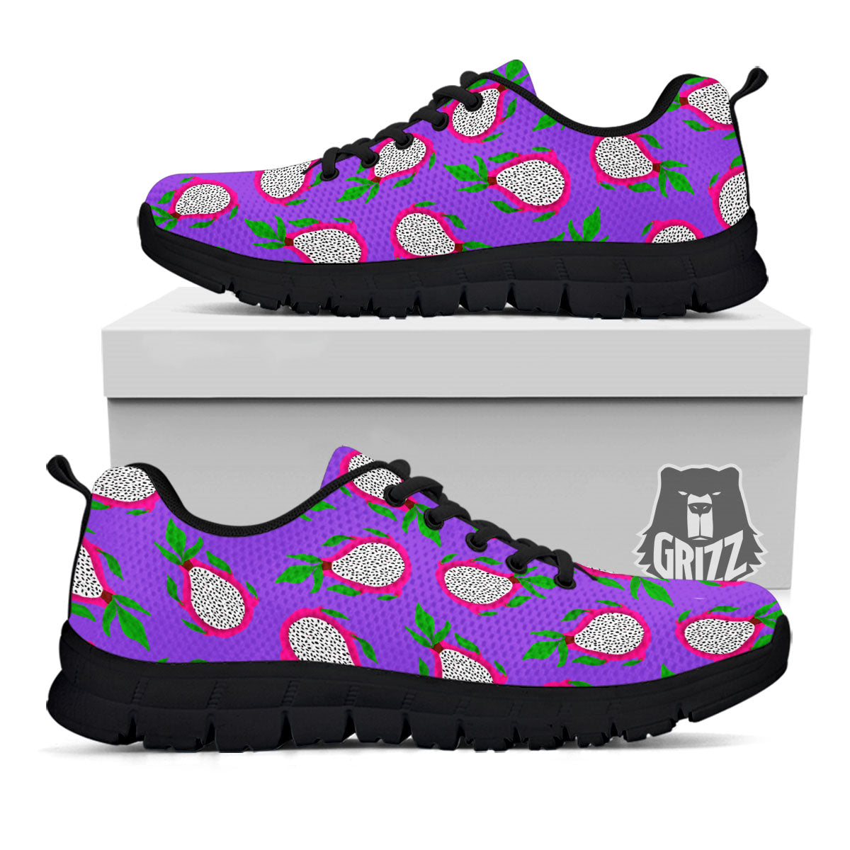 Pitaya Purple Print Pattern Black Sneaker-grizzshop