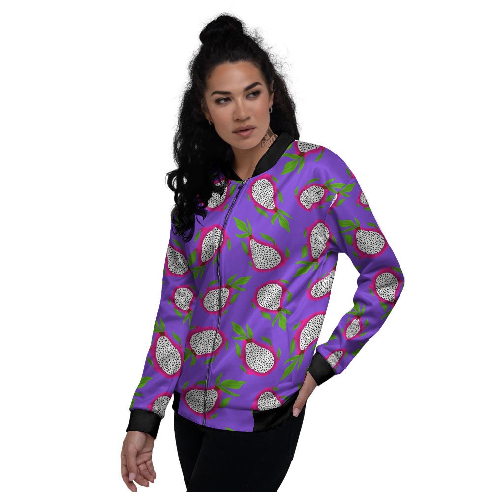 Pitaya Purple Print Pattern Women's Bomber Jacket-grizzshop
