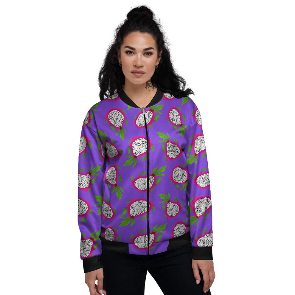 Pitaya Purple Print Pattern Women's Bomber Jacket-grizzshop