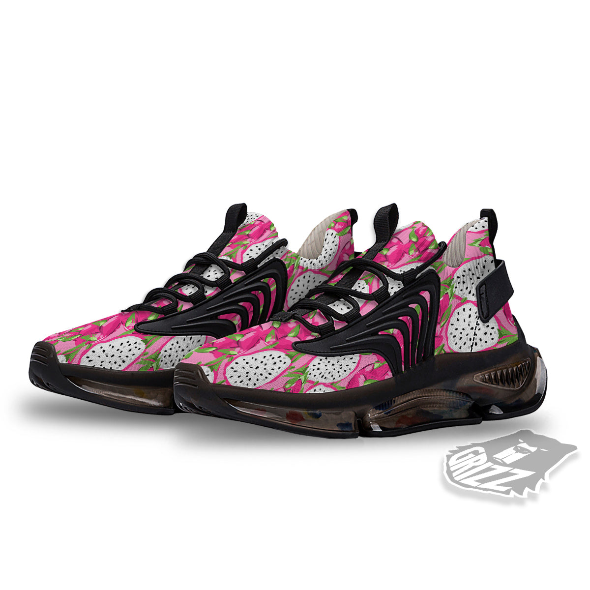 Pitaya Tropical Print Pattern Black Gym Shoes-grizzshop