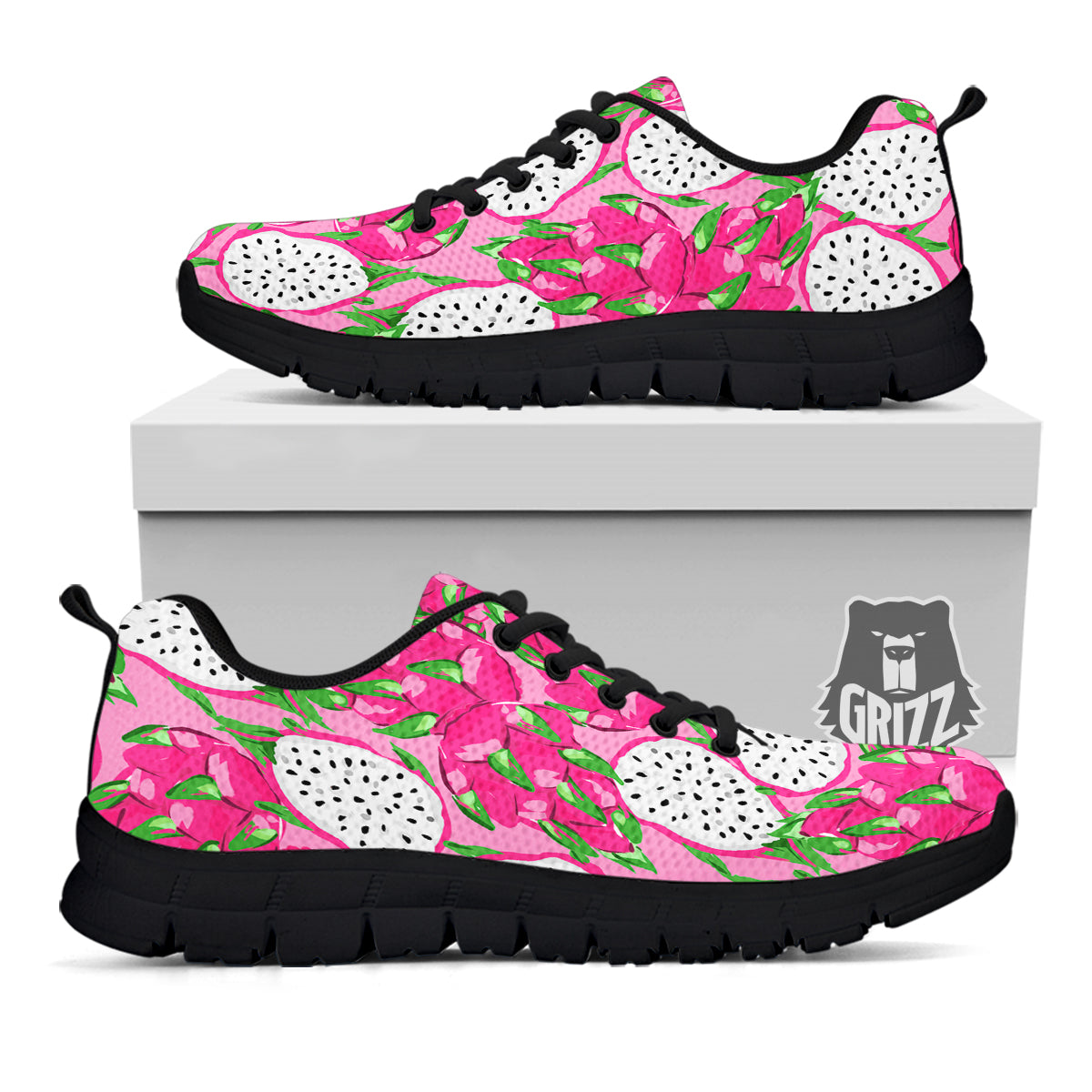 Pitaya Tropical Print Pattern Black Sneaker-grizzshop