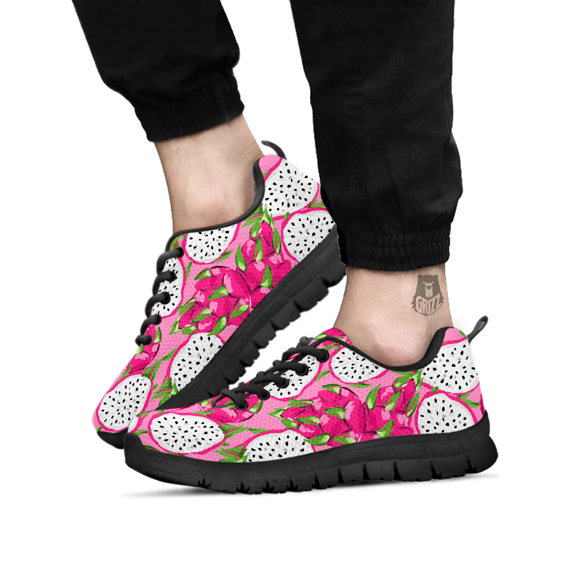 Pitaya Tropical Print Pattern Black Sneaker-grizzshop