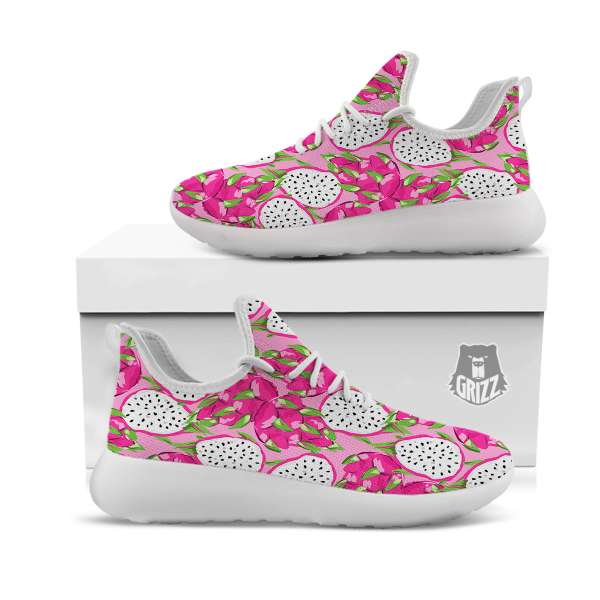 Pitaya Tropical Print Pattern White Athletic Shoes-grizzshop