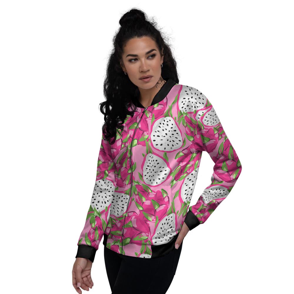 Pitaya Tropical Print Pattern Women's Bomber Jacket-grizzshop