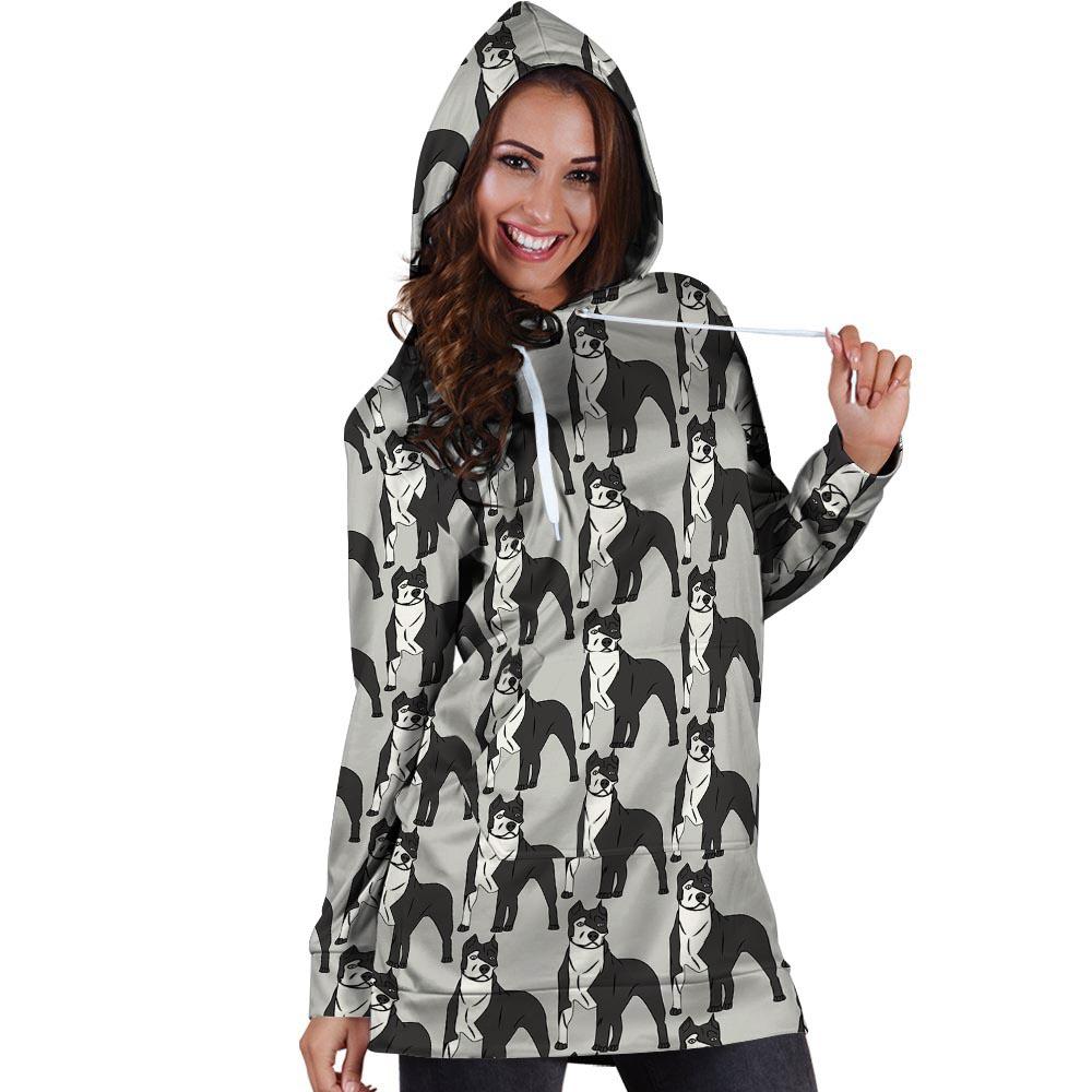 Pitbull Print Hoodie Dress-grizzshop