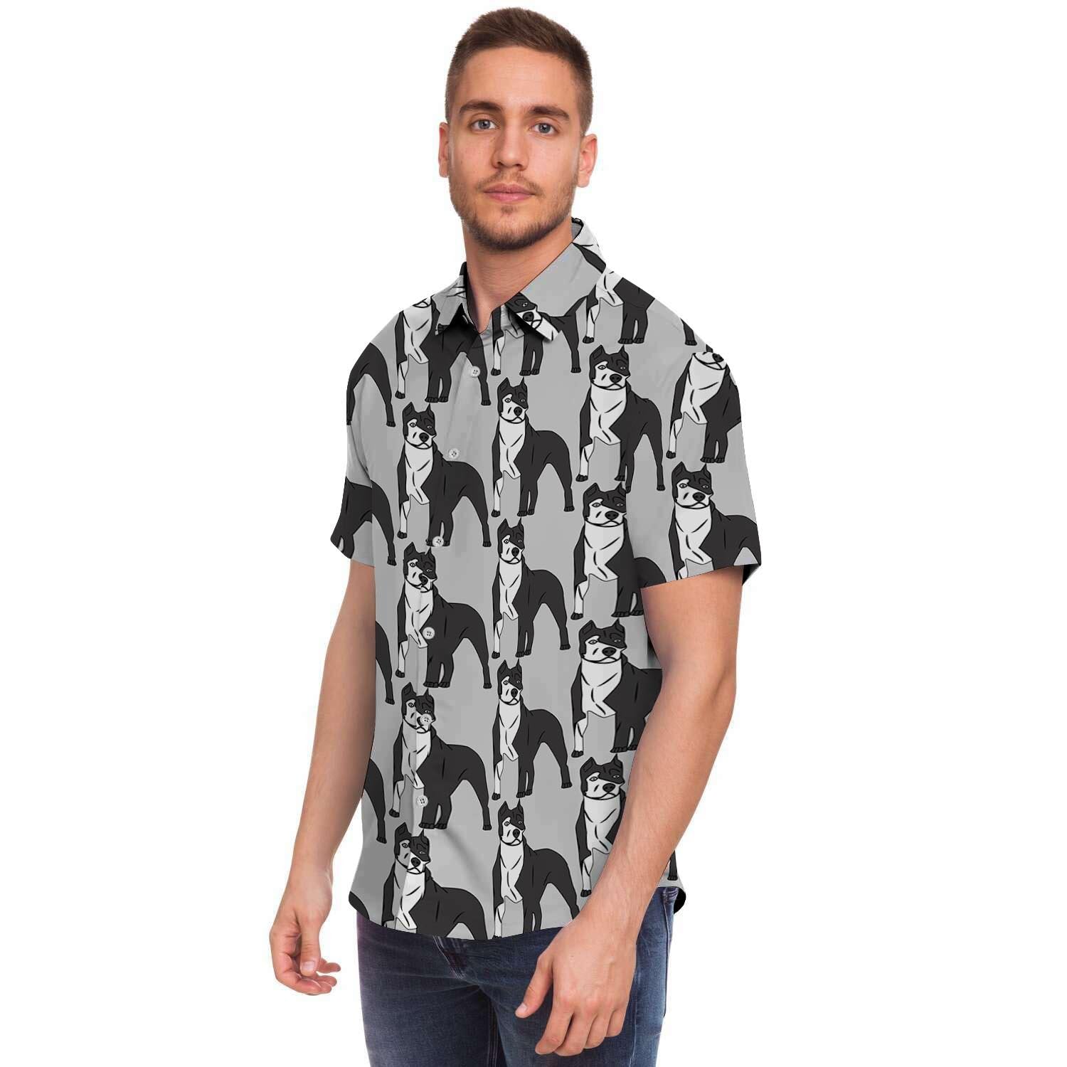 Pitbull Print Men's Short Sleeve Shirt-grizzshop