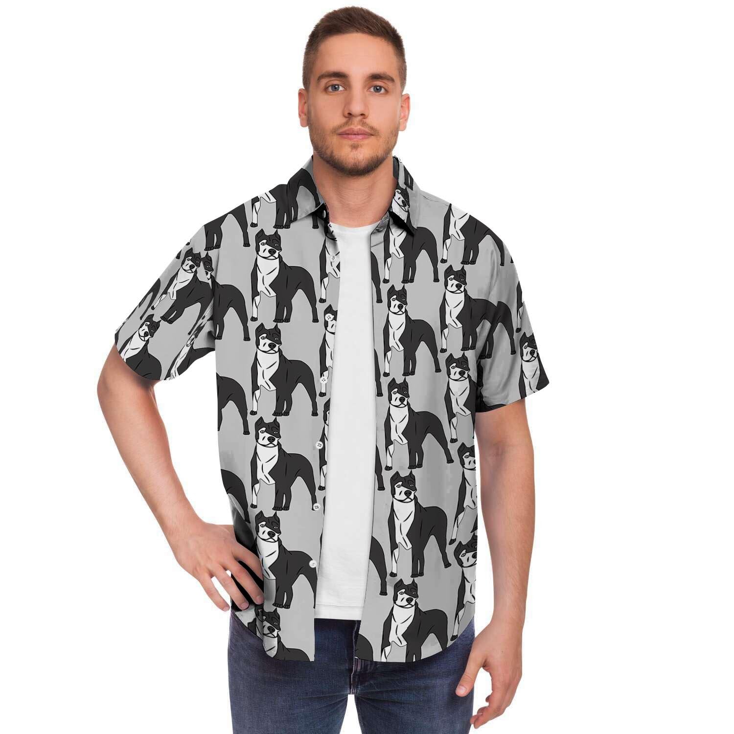 Pitbull Print Men's Short Sleeve Shirt-grizzshop