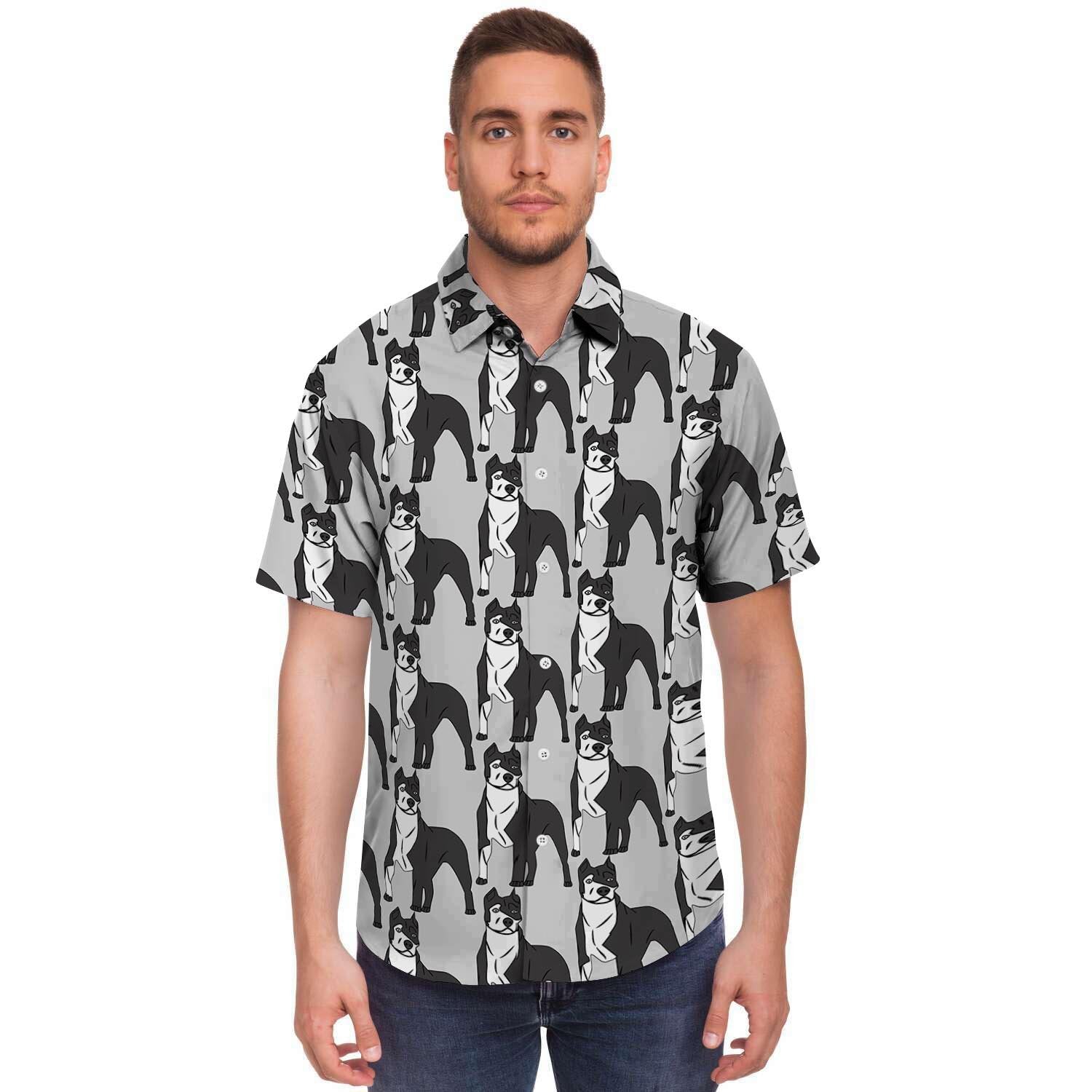 Pitbull Print Men's Short Sleeve Shirt-grizzshop