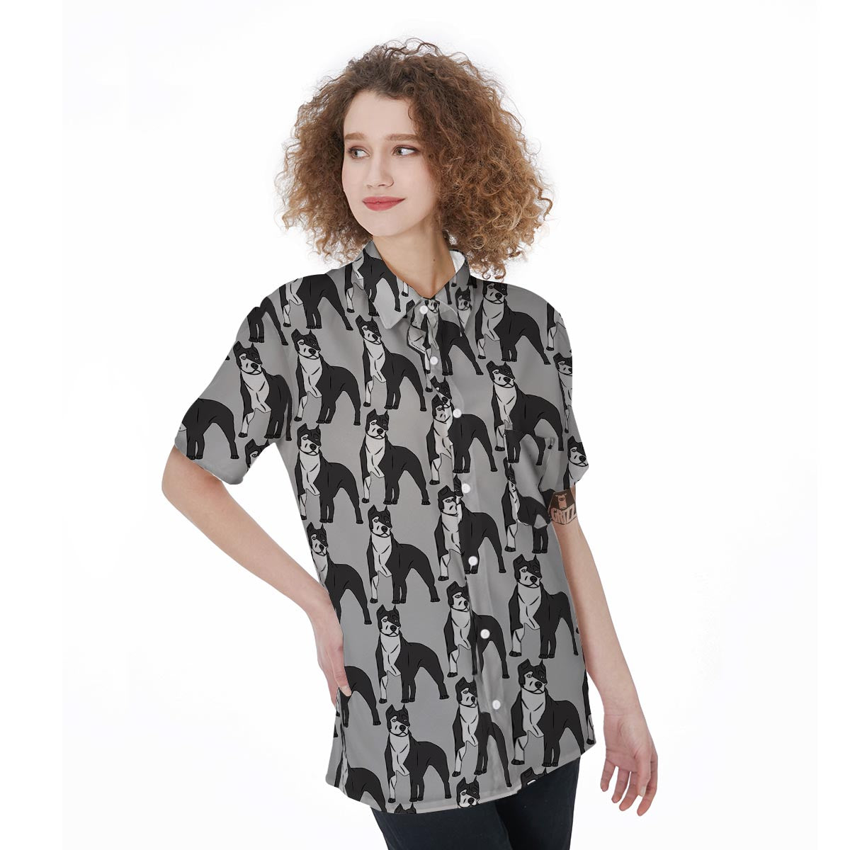 Pitbull Print Women's Short Sleeve Shirts-grizzshop