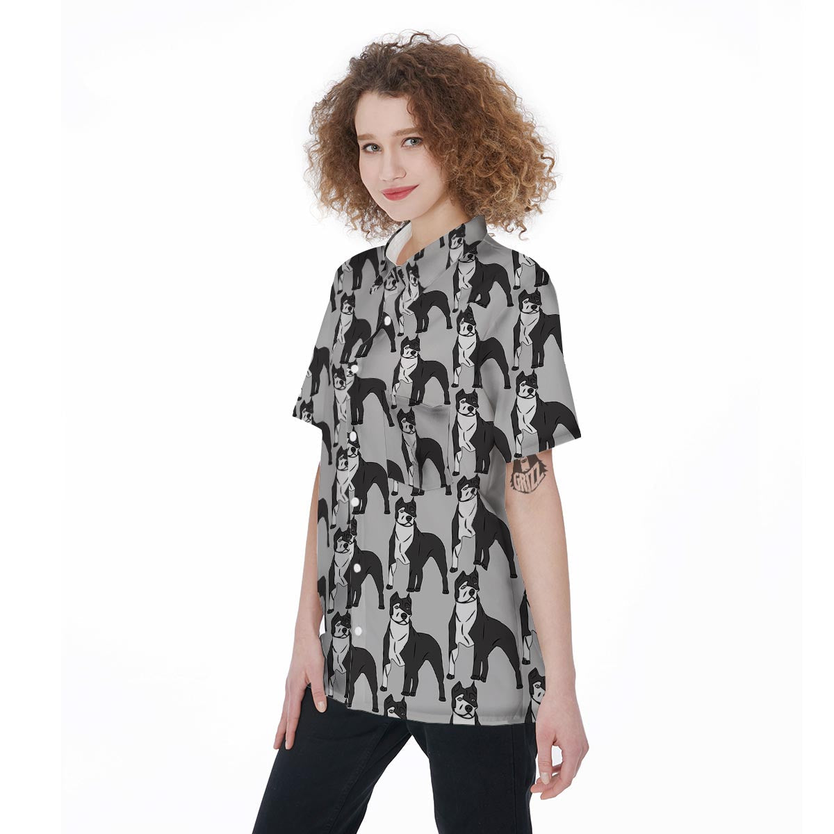 Pitbull Print Women's Short Sleeve Shirts-grizzshop