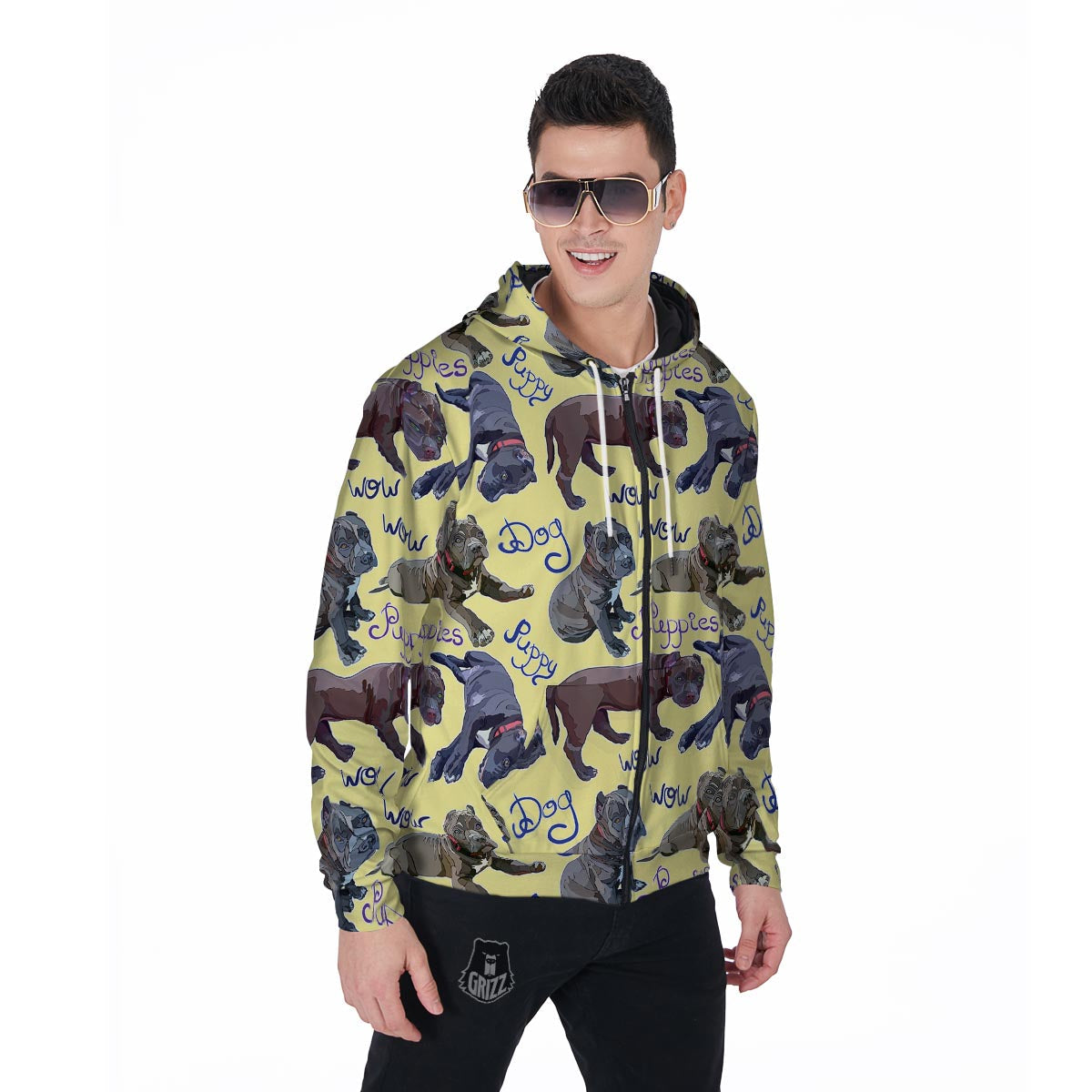 Pitbull Puppy Men's Zip Up Hoodie-grizzshop
