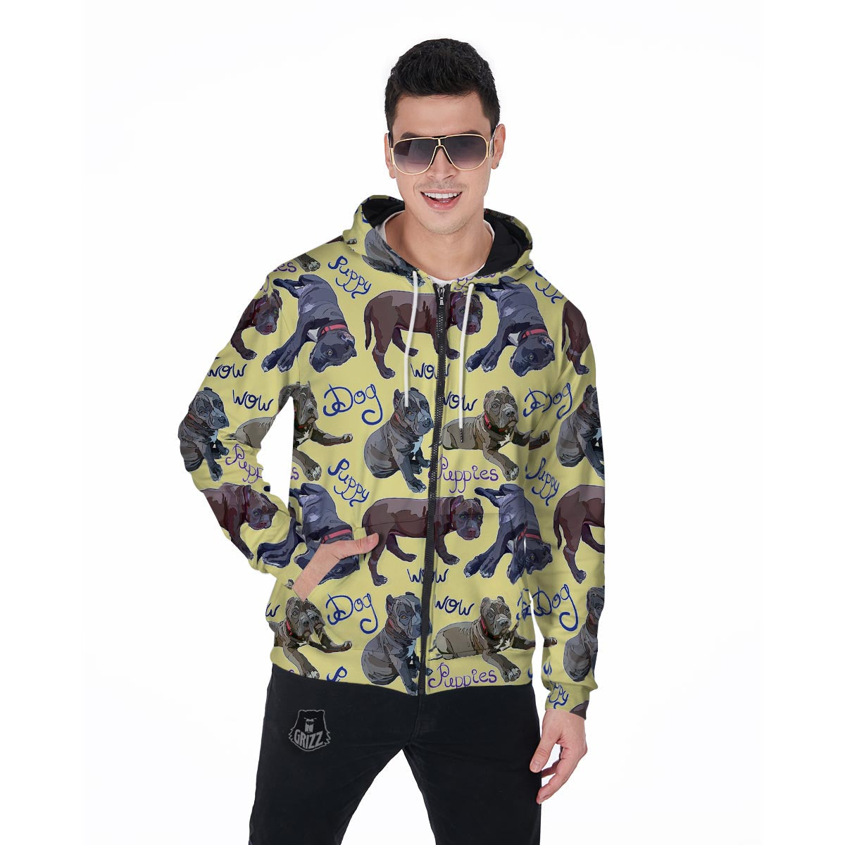 Pitbull Puppy Men's Zip Up Hoodie-grizzshop
