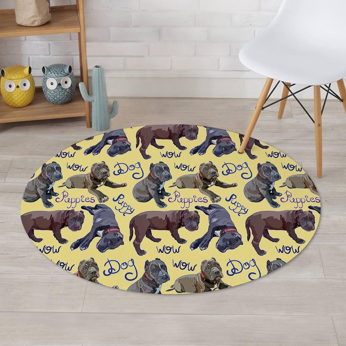 Pitbull Puppy Round Rug-grizzshop