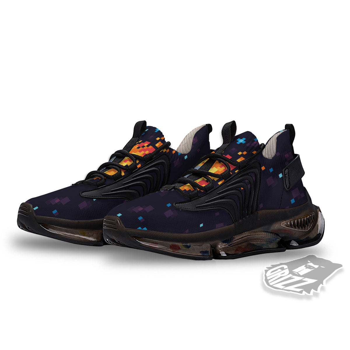 Pixel 8 Bit Meteorite Burnning Print Black Gym Shoes-grizzshop