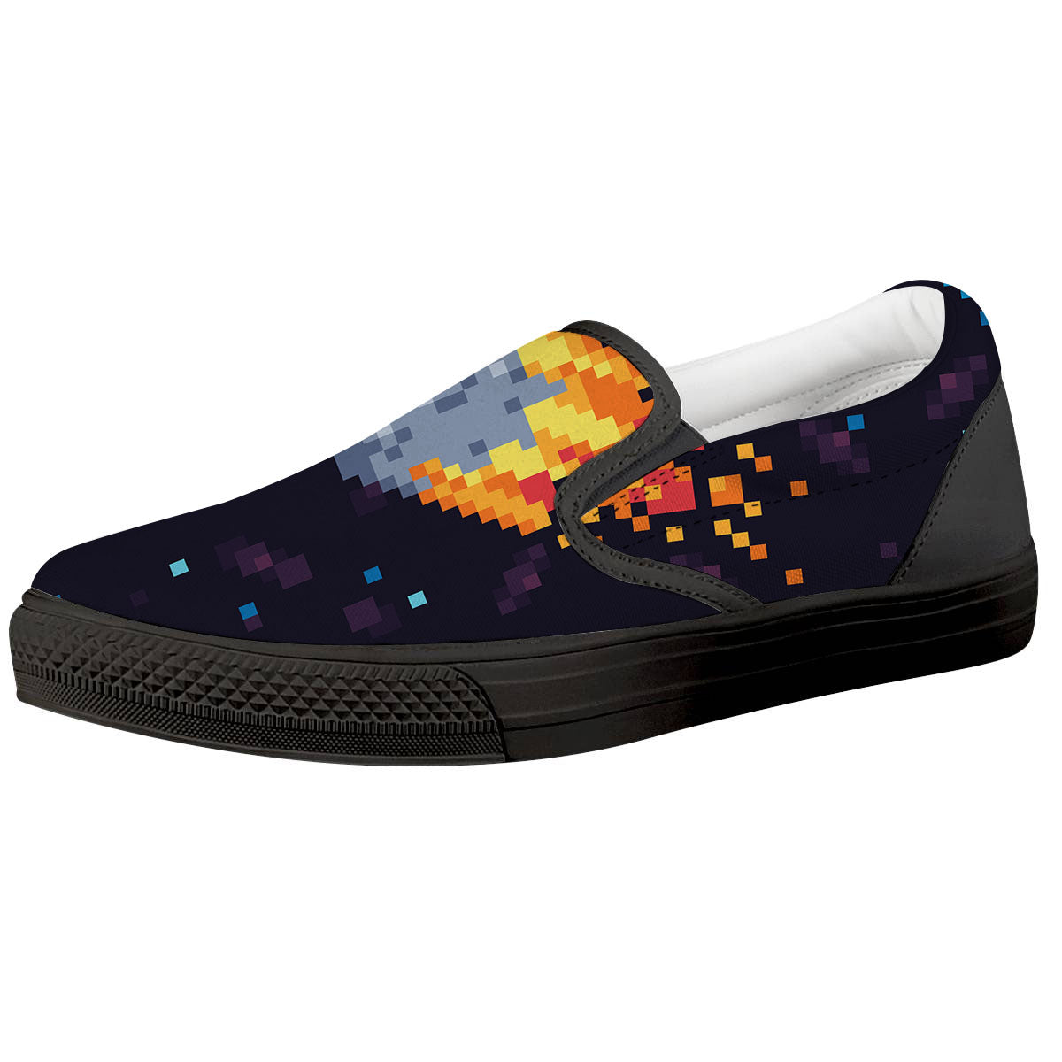 Pixel 8 Bit Meteorite Burnning Print Black Slip On Shoes-grizzshop