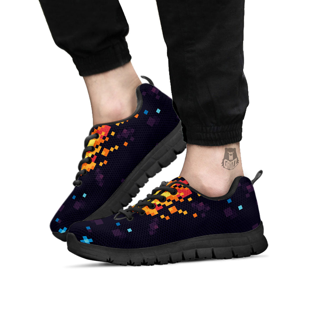 Pixel 8 Bit Meteorite Burnning Print Black Sneaker-grizzshop