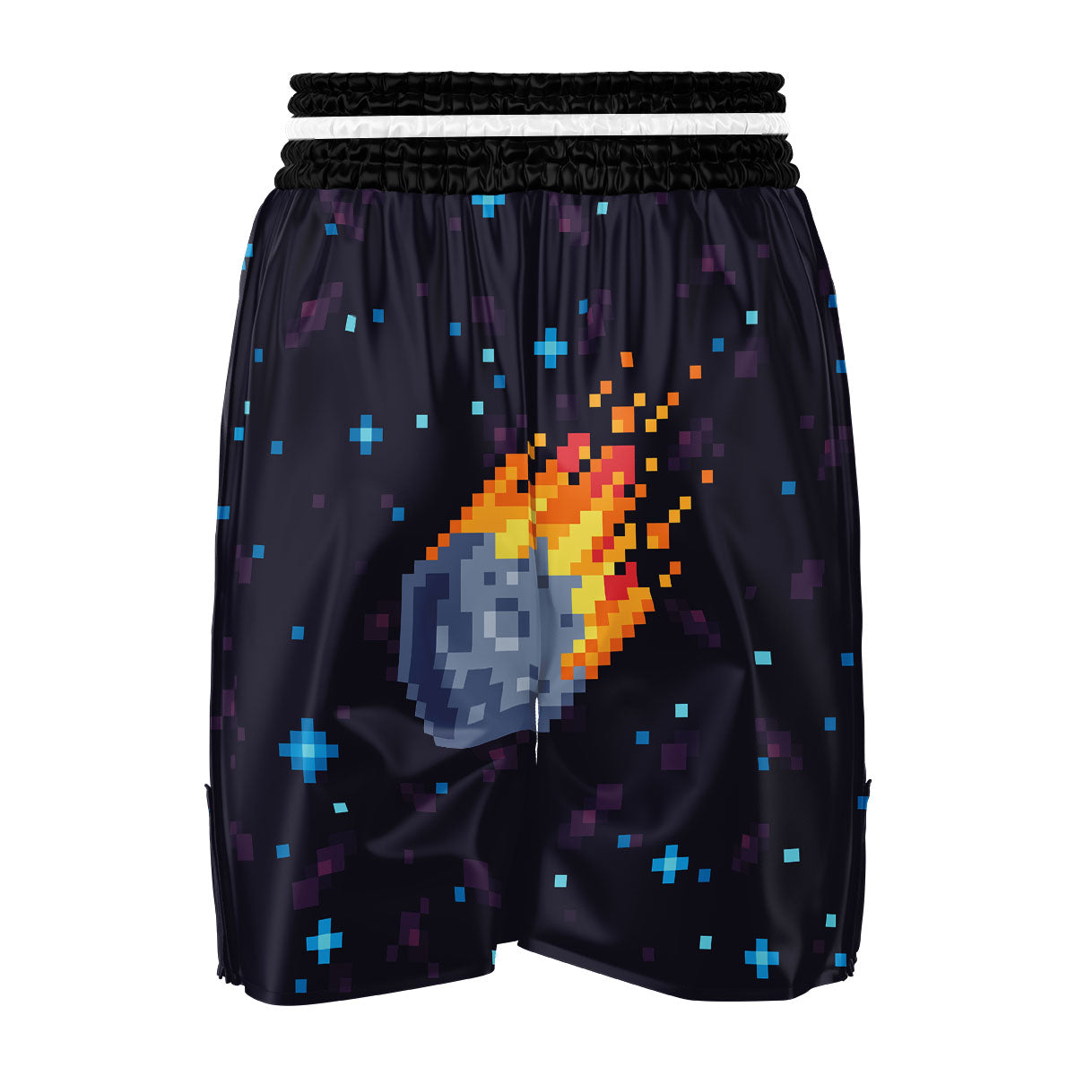 Pixel 8 Bit Meteorite Burnning Print Boxing Shorts-grizzshop