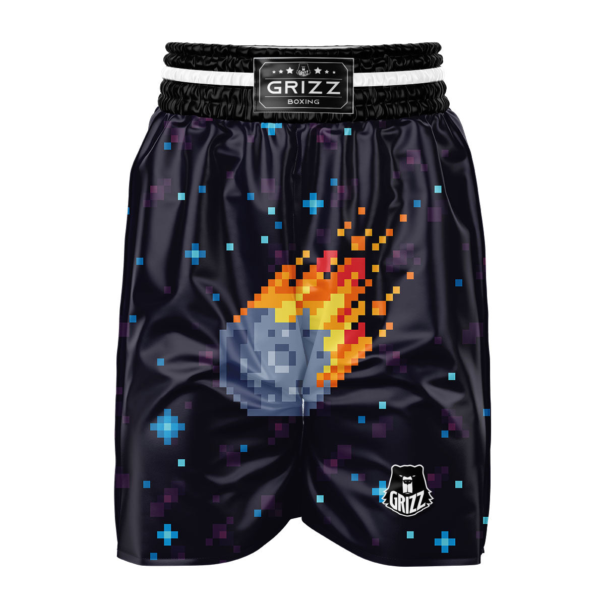 Pixel 8 Bit Meteorite Burnning Print Boxing Shorts-grizzshop