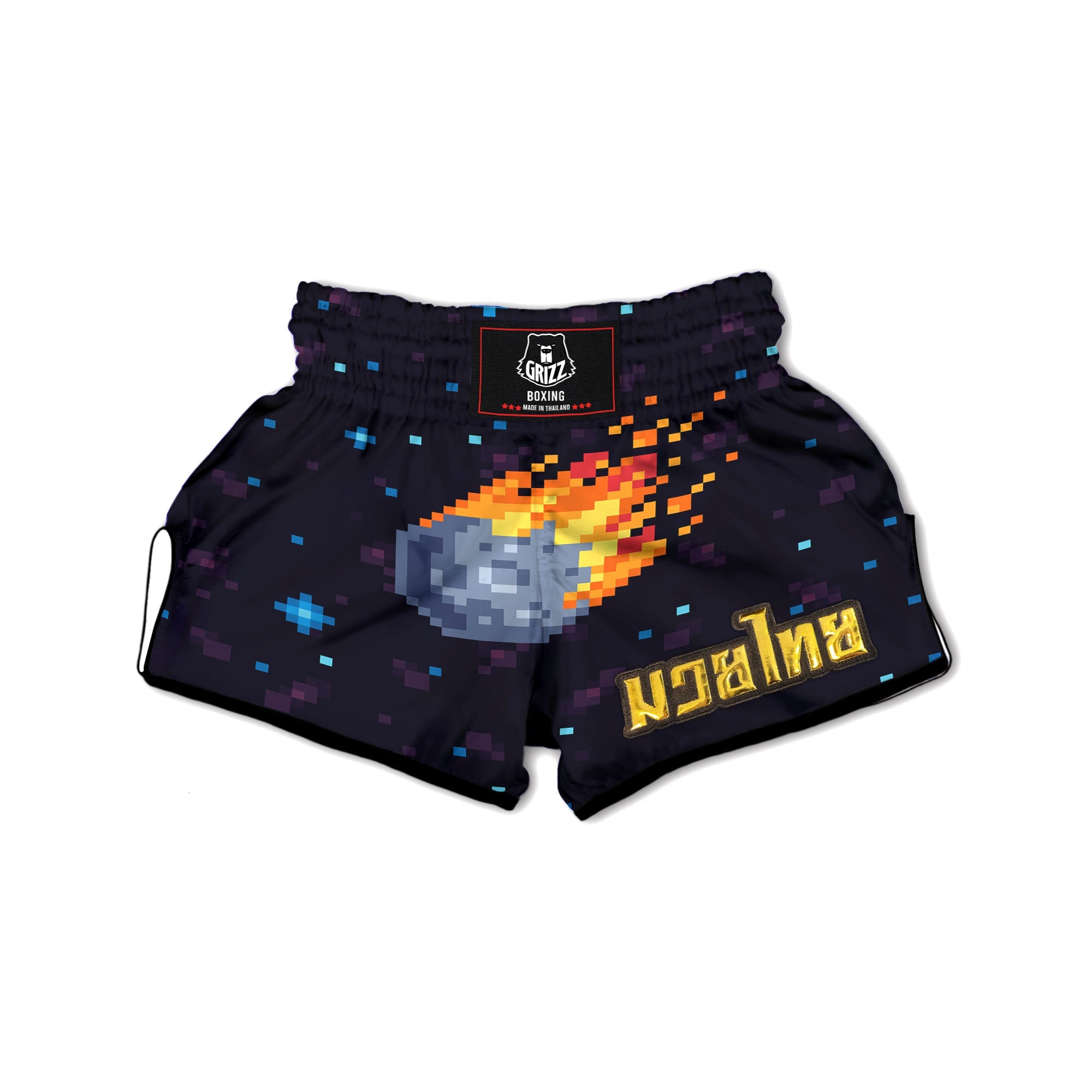 Pixel 8 Bit Meteorite Burnning Print Muay Thai Boxing Shorts-grizzshop