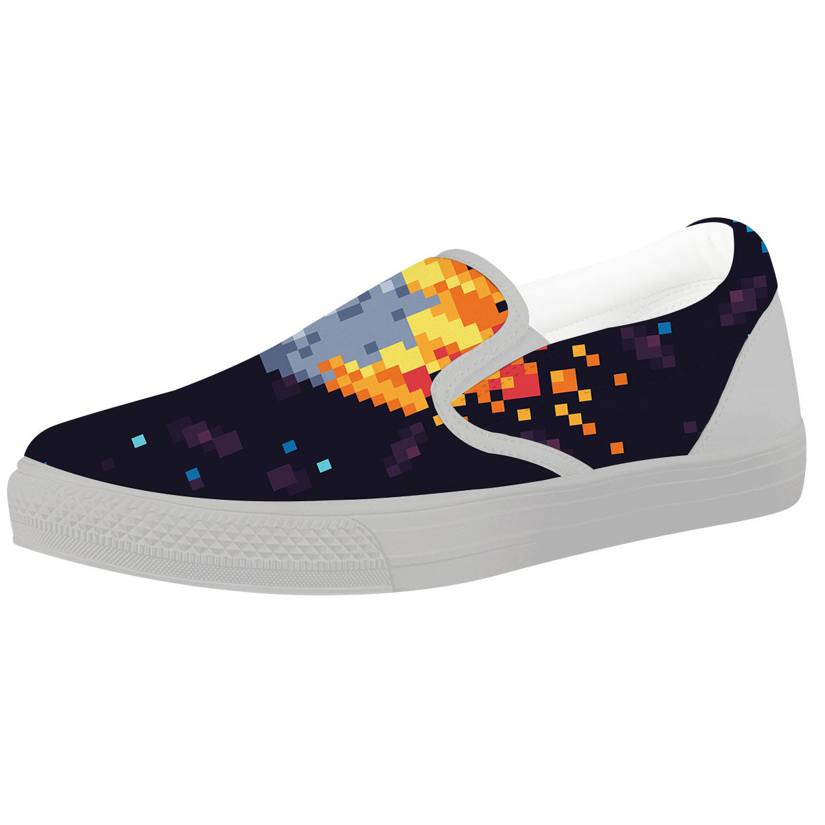 Pixel 8 Bit Meteorite Burnning Print White Slip On Shoes-grizzshop