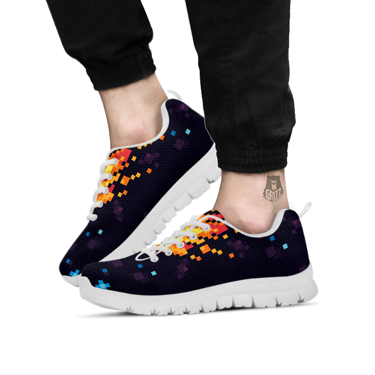 Pixel 8 Bit Meteorite Burnning Print White Sneaker-grizzshop