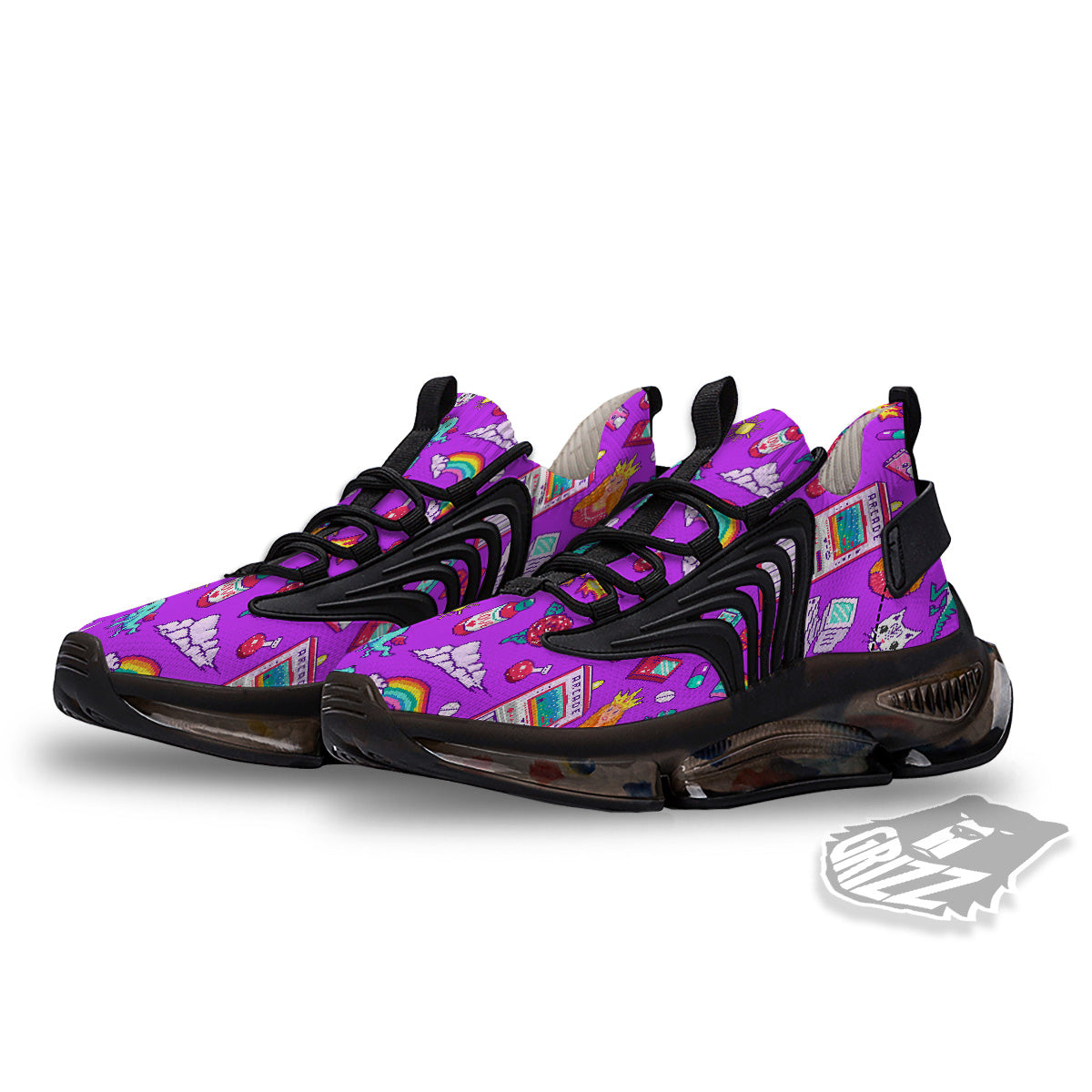 Pixel Art 8 Bit Pink Print Pattern Black Gym Shoes-grizzshop
