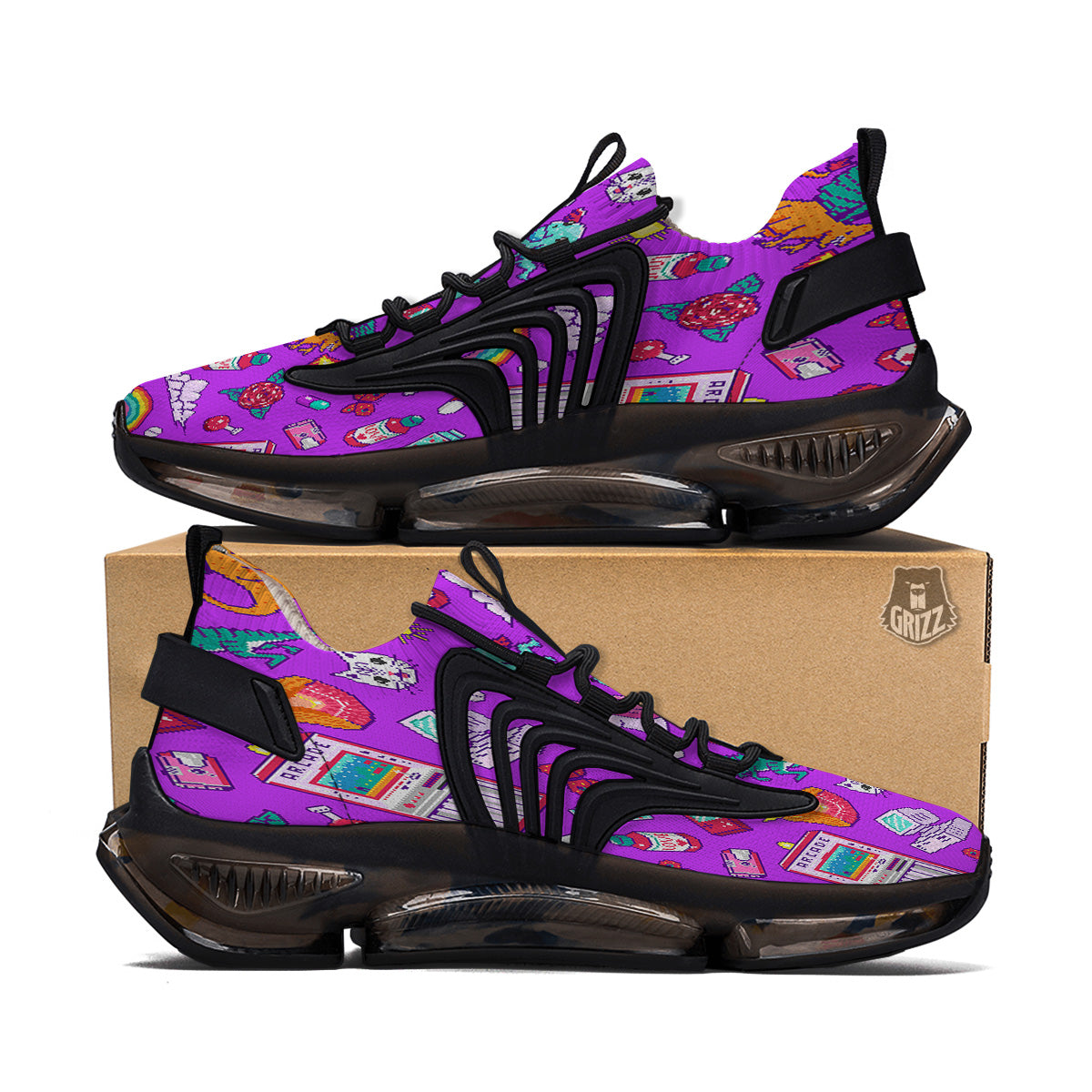 Pixel Art 8 Bit Pink Print Pattern Black Gym Shoes-grizzshop