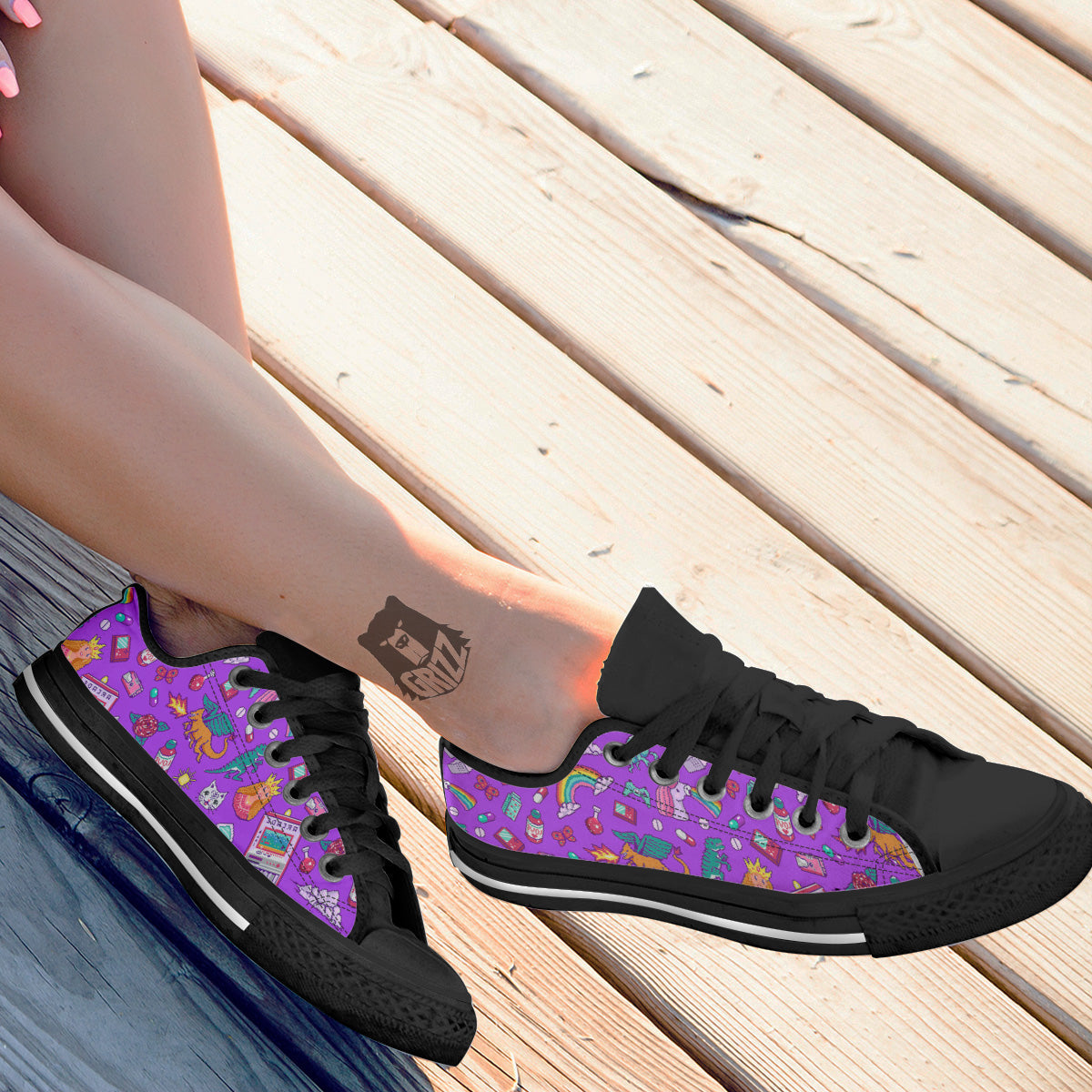 Pixel Art 8 Bit Pink Print Pattern Black Low Top Shoes-grizzshop