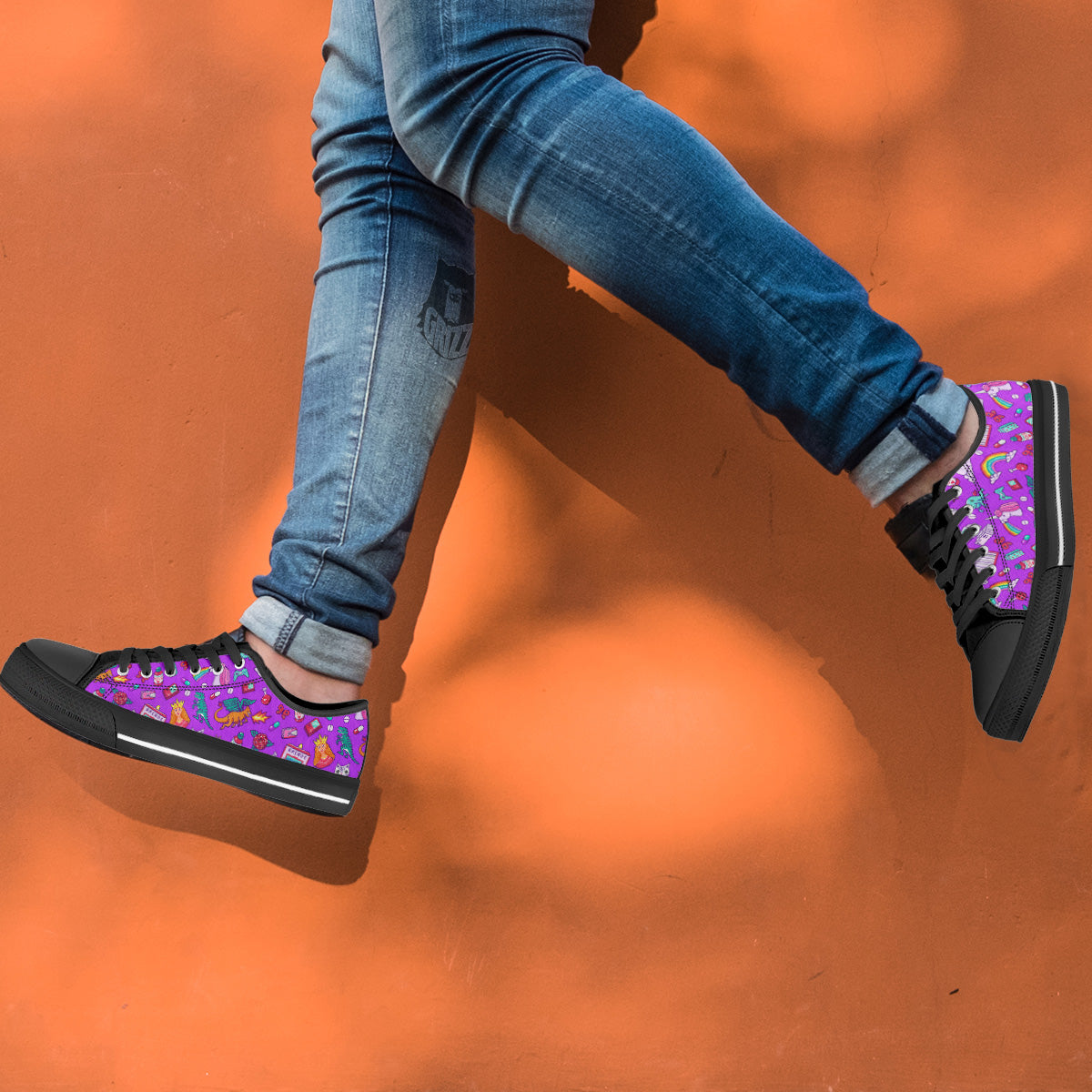 Pixel Art 8 Bit Pink Print Pattern Black Low Top Shoes-grizzshop
