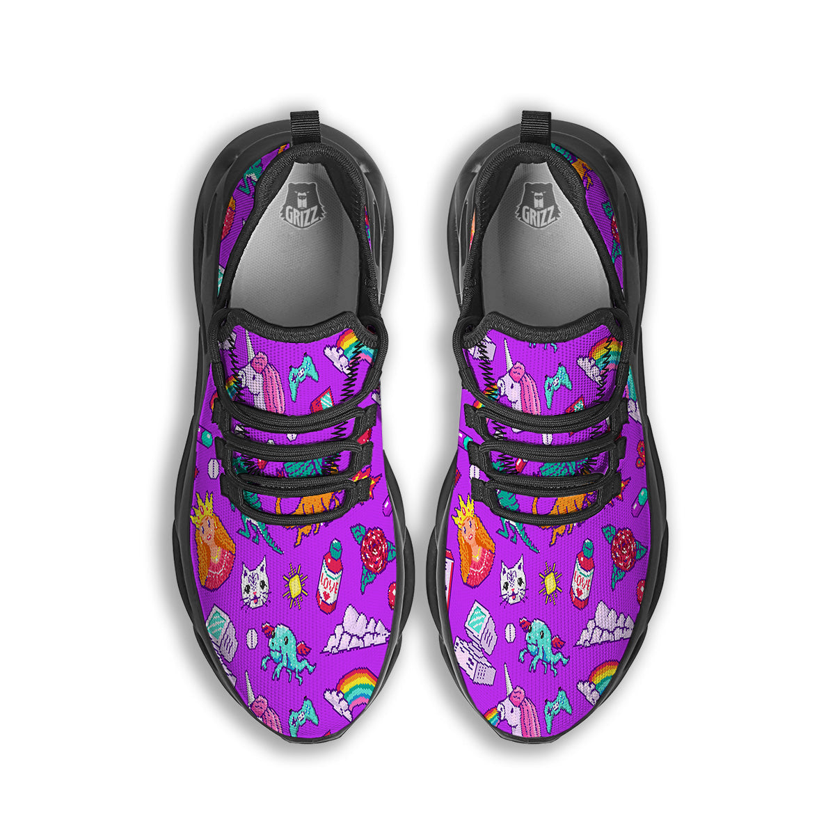 Pixel Art 8 Bit Pink Print Pattern Black Running Shoes-grizzshop