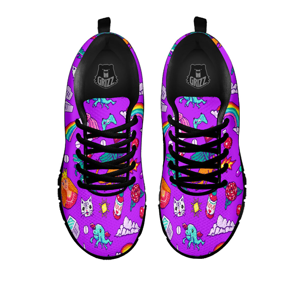 Pixel Art 8 Bit Pink Print Pattern Black Sneaker-grizzshop