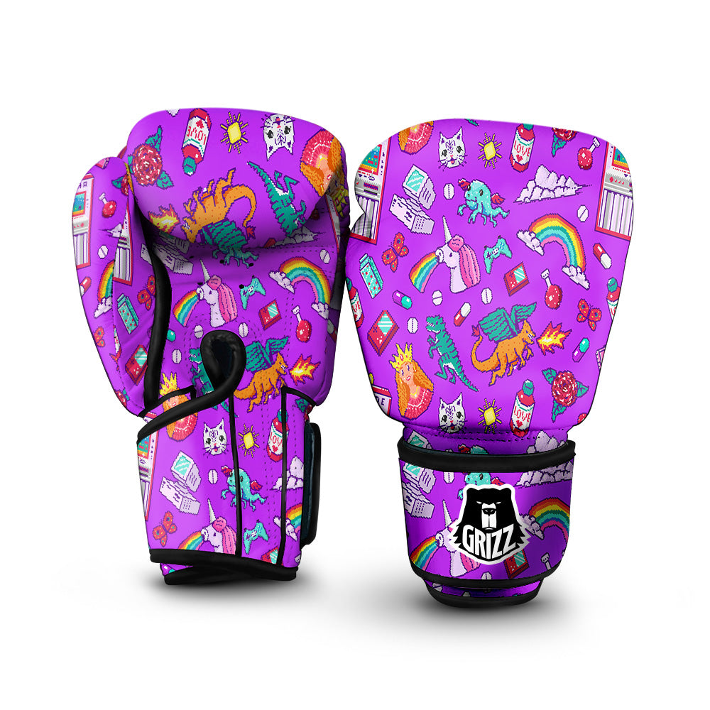 Pixel Art 8 Bit Pink Print Pattern Boxing Gloves-grizzshop