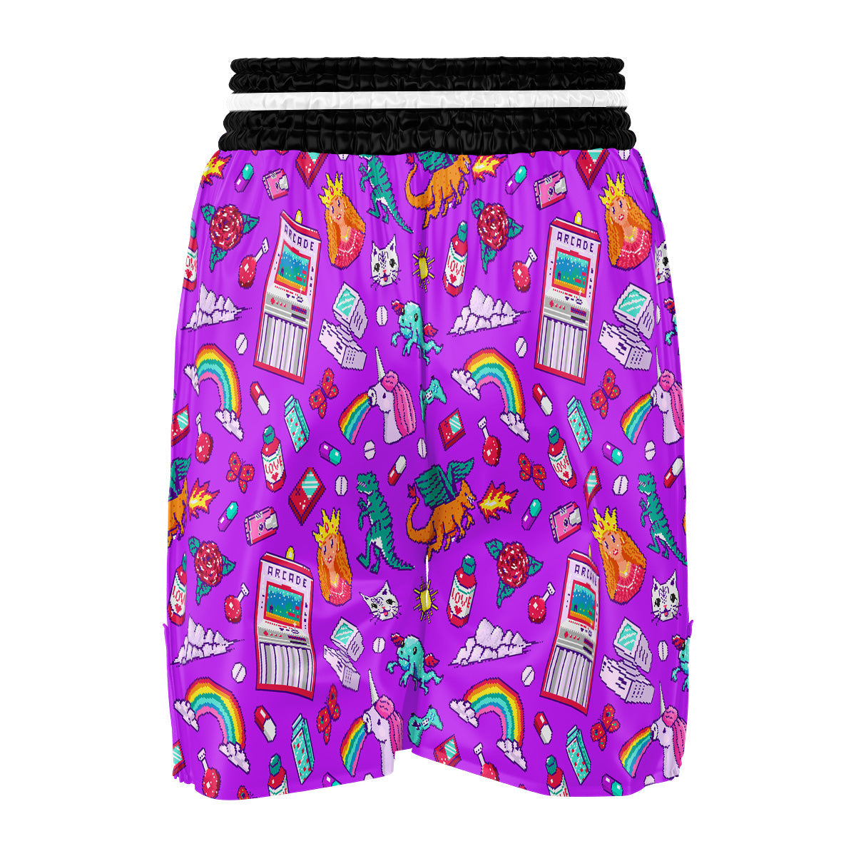 Pixel Art 8 Bit Pink Print Pattern Boxing Shorts-grizzshop