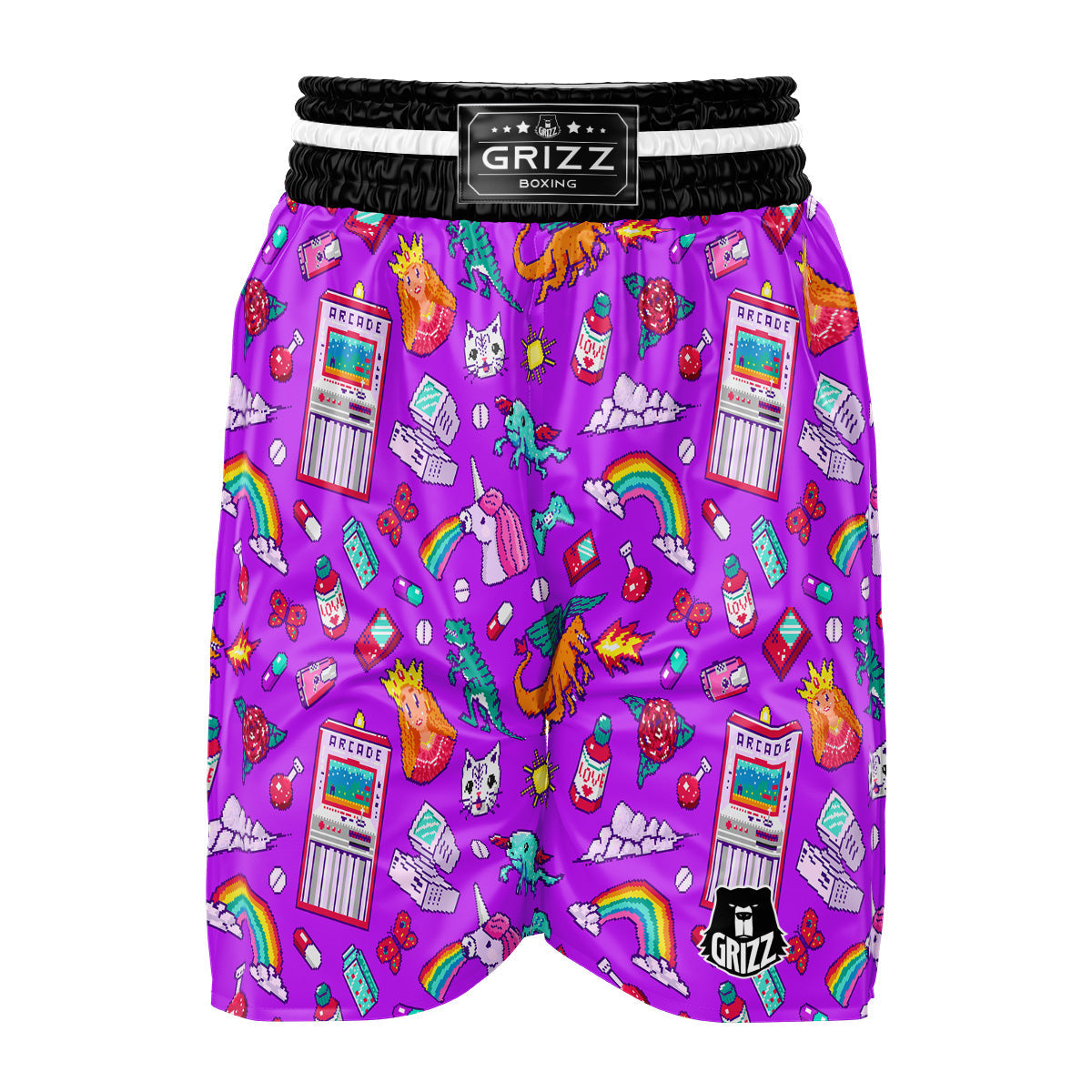 Pixel Art 8 Bit Pink Print Pattern Boxing Shorts-grizzshop