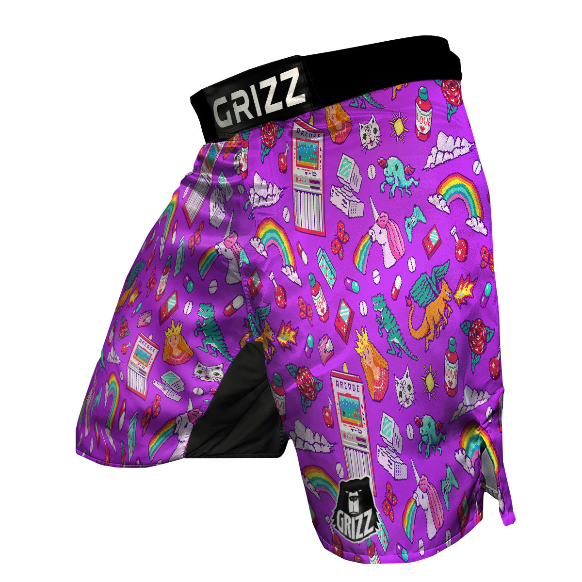Pixel Art 8 Bit Pink Print Pattern MMA Shorts-grizzshop