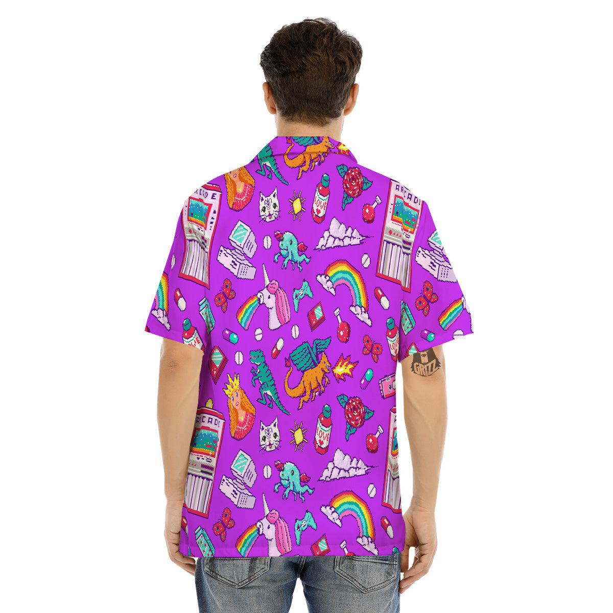 Pixel Art 8 Bit Pink Print Pattern Men's Hawaiian Shirt-grizzshop
