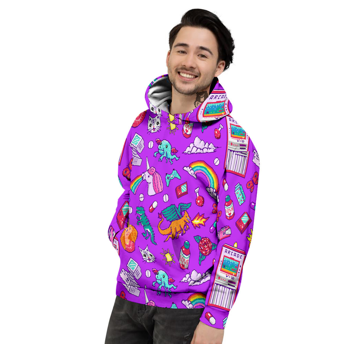 Pixel Art 8 Bit Pink Print Pattern Men's Hoodie-grizzshop