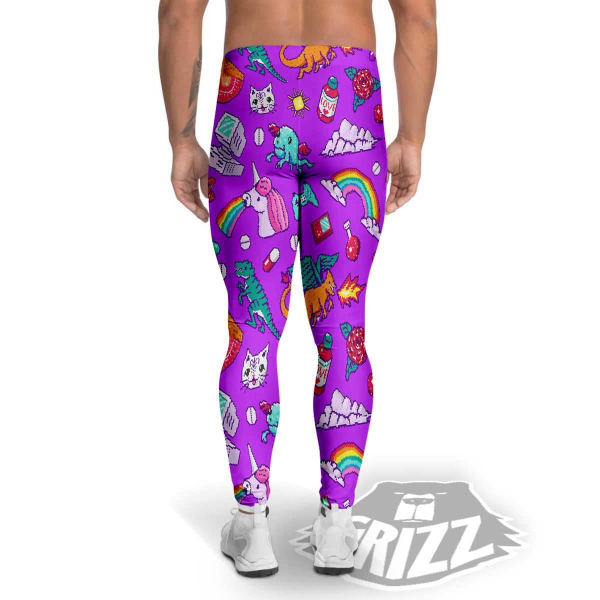 Pixel Art 8 Bit Pink Print Pattern Men's Leggings-grizzshop