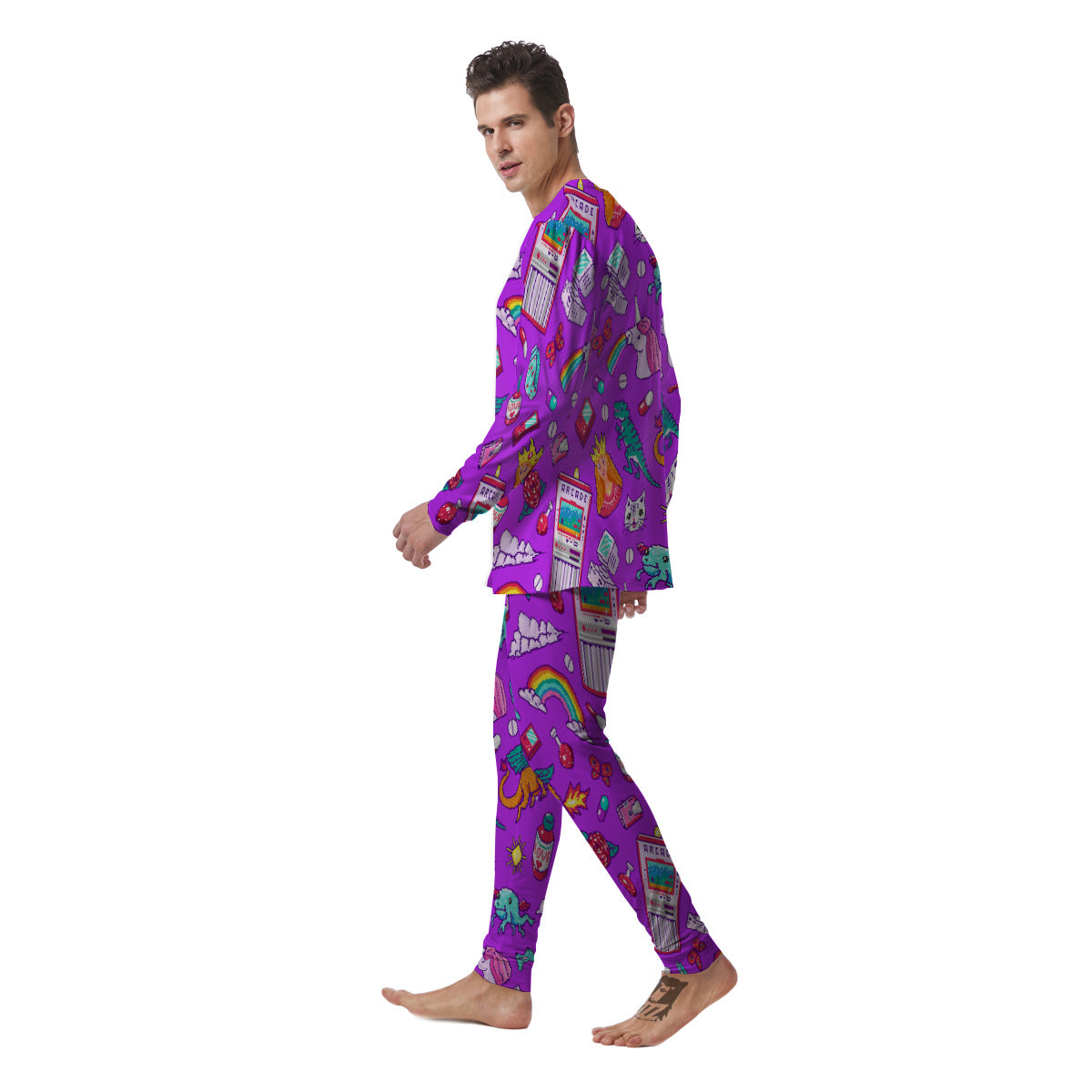 Pixel Art 8 Bit Pink Print Pattern Men's Pajamas-grizzshop