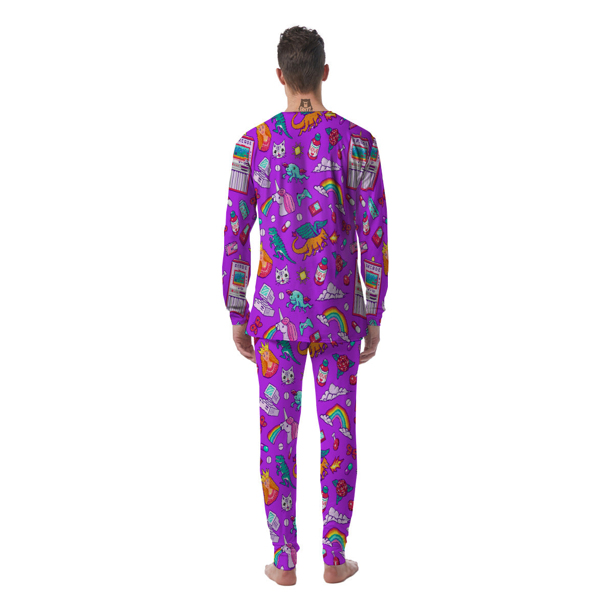 Pixel Art 8 Bit Pink Print Pattern Men's Pajamas-grizzshop